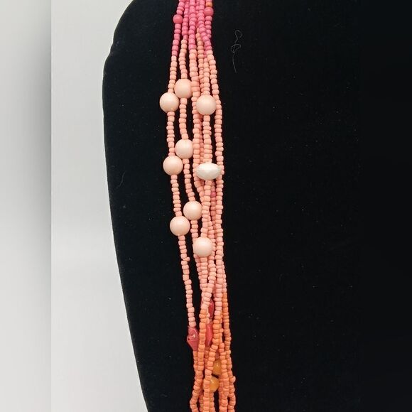 EL - Coral Beaded Ombre 20" 7 Strand Necklace & Matching Drop Earrings Set - Picture 10 of 14